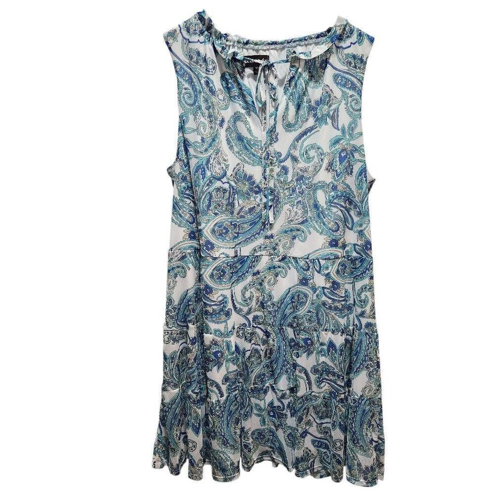Harper 241 dress paisley sleeveless tiered XL white blue